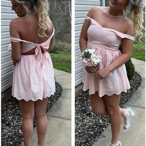 Pink Off-Shoulder Eyelet Dress